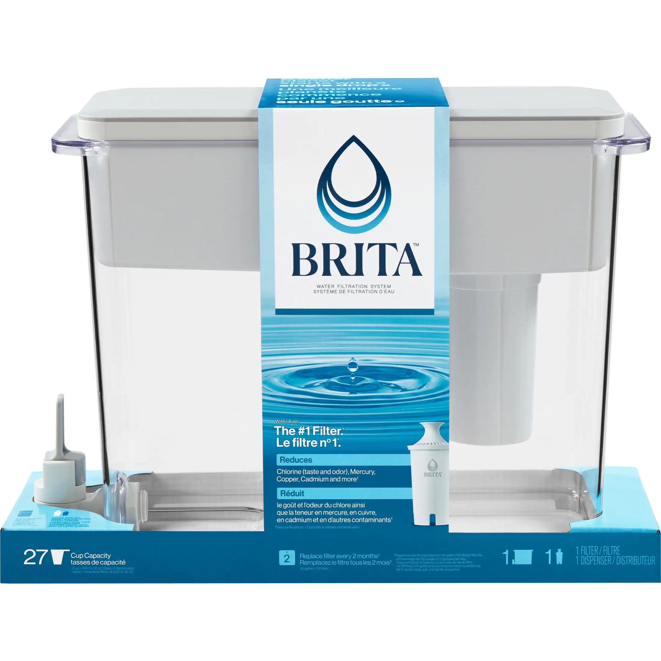 

Extra Large Ultramax 27 Cup Grey Filtered Water Dispenser with 1 Standard Filter