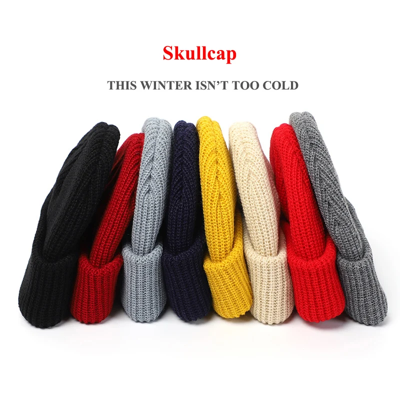 Winter Knitted Hats Women Skullcap Beanie Hat Men Retro Brimless Baggy Melon Cap Cuff Docker Hip Hop Beanies Hats Elastic Unisex