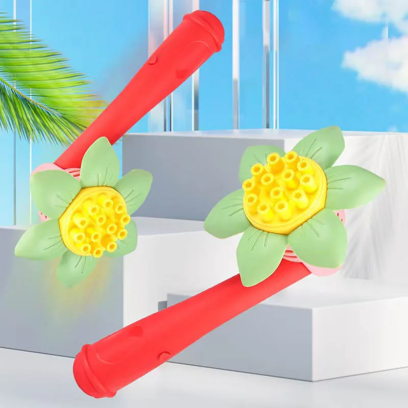 Children Cute Flowers Automatic Bubble Wand Fun Outdoor Handheld Flowers 17 Holes Bubble Machine Electric Bubble Blowing Toy