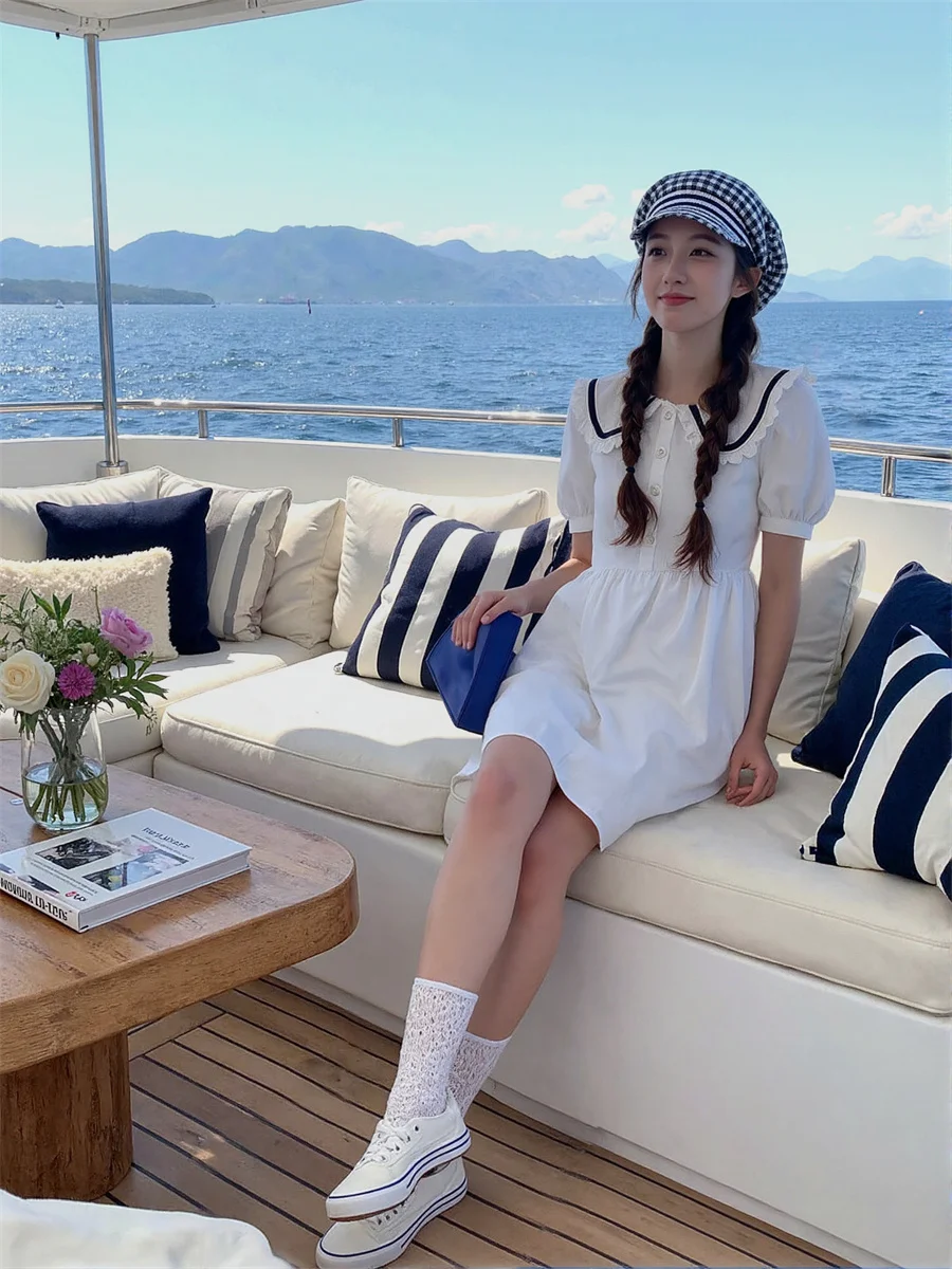 Women'S Blue Dresses Woman Casual Basics Daily Boho Bohemian Preppy Style Korean European Japanese Chinese Ethnic Exotic High