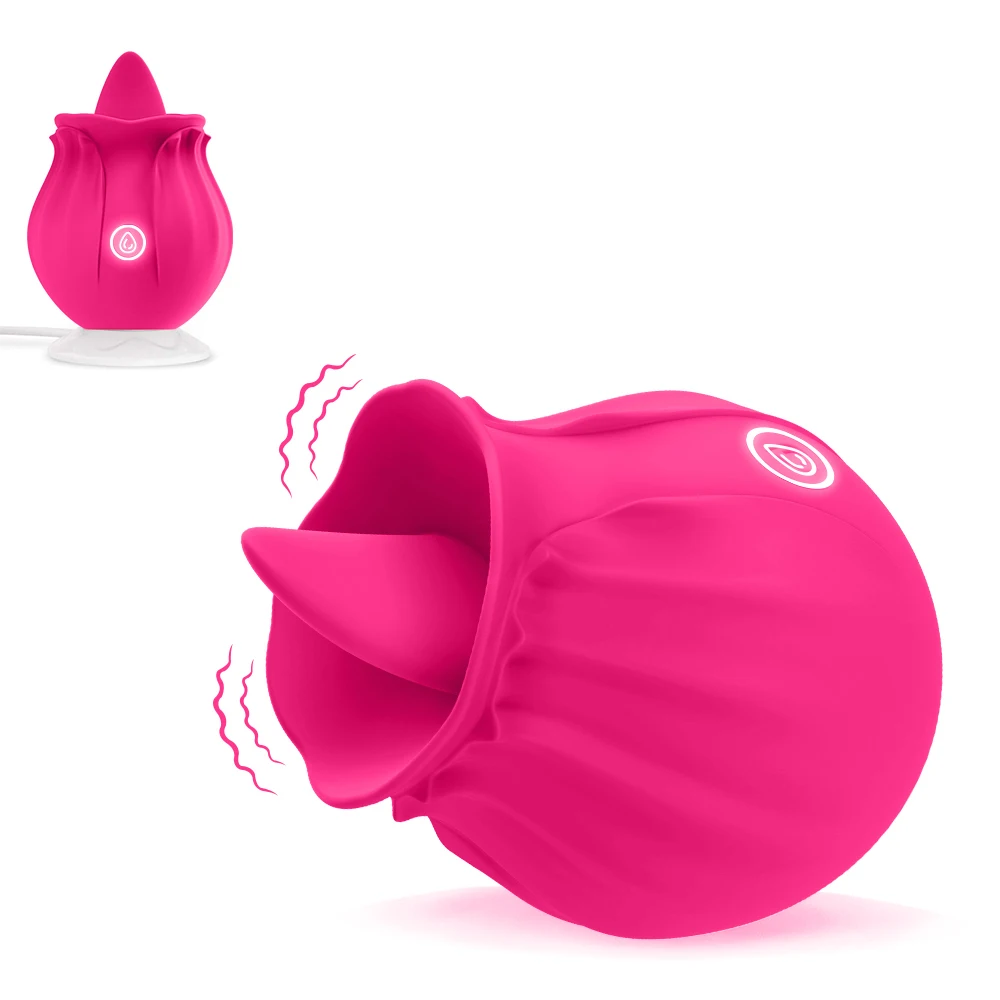 Juguete Sexual Femenino en Forma de Rosa con Lengua en Forma de Huevo para Lamer y Chupar, Dispositivo de Estimulación para Adultos con Vibración para la Masturbación