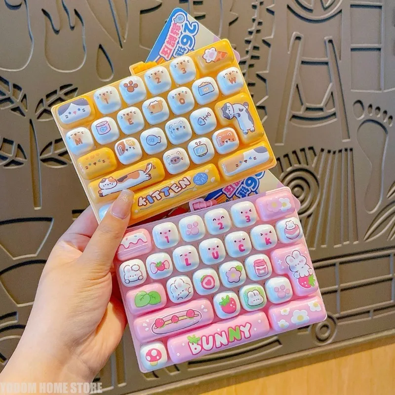 26-Key Decompression Button Toy Squeeze Keyboard Keychain Stress Relief Clicker Keyring Cartoon Animals Keyboard Keychains Gifts