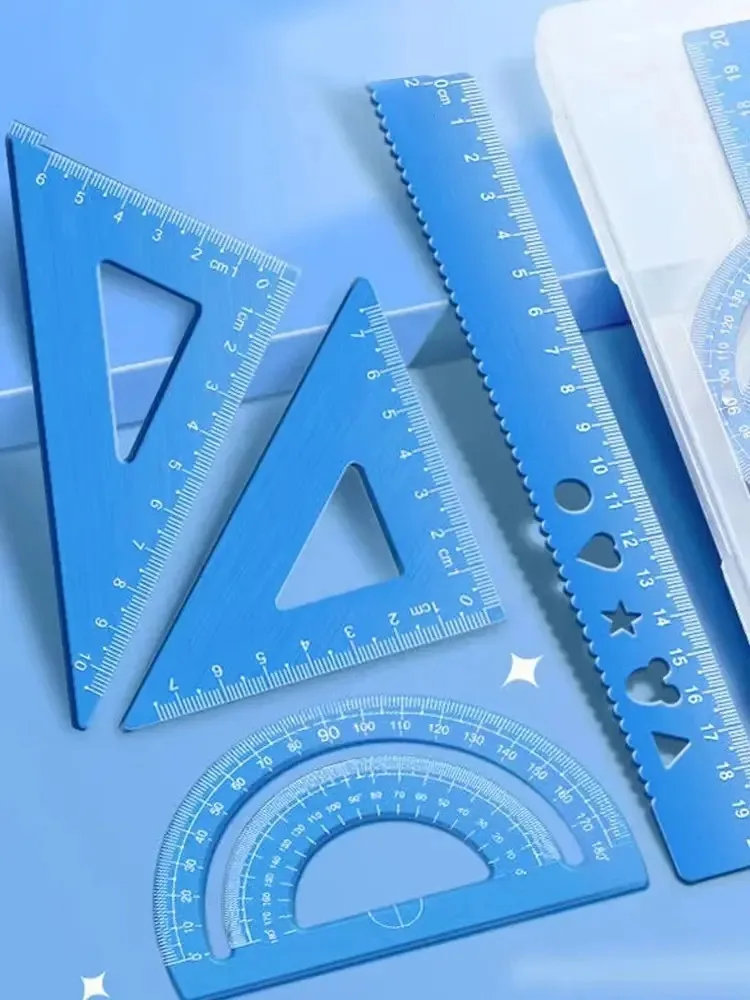 4pcs Metal Drawing Set Transparent Box Student‘s Measuring Ruler Multi-function Kit Korean Stationery Kawaii School Supplies