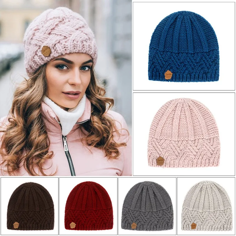 Knitted Rhombus Plaid Thick Stitch Beanie Protective Retro Fashion Hat for Men Women Autumn Winter Daily Wear