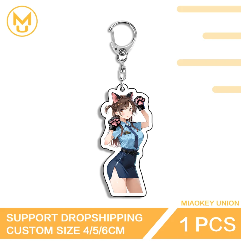 Sexy Cat Ears Paw Police Girl Standing Posture Keyring Adorable Ingenious Pendant Chic Props Multi Function Durable Keyring