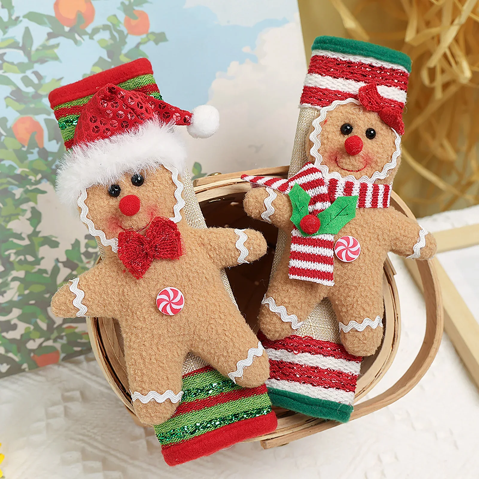 Christmas Gingerbread Fridge Handle Cover Soft Fabric Handle Dustproof Cover for Fridge Cabinet Drawer Christmas Home Decoration