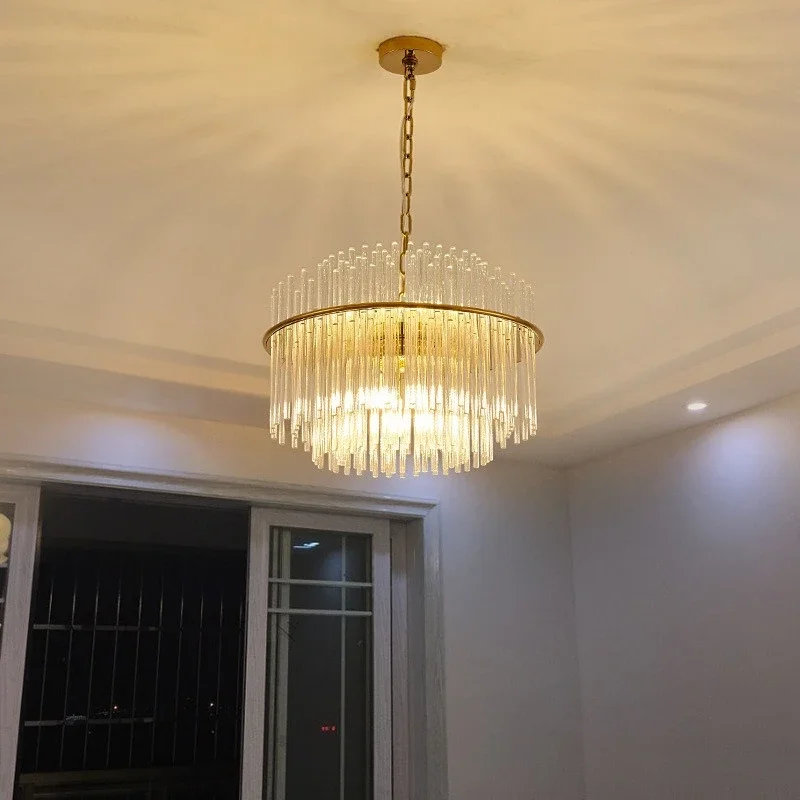 Nordic Luxury Pendant Light Grand Hotel Living Room Bedroom LED Crystal Hanging Lamp Round Glass Pendant Light