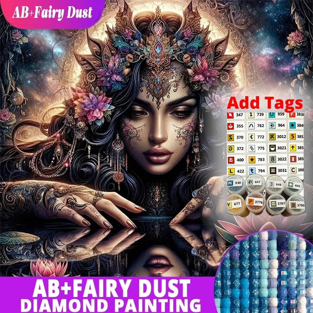 

Наклейки AB Fairy Dust DMC, женский портрет с алмазной мозаикой, узор для самостоятельного изготовления, для взрослых и начинающих, рисование, вышивка цветка лотоса, декор