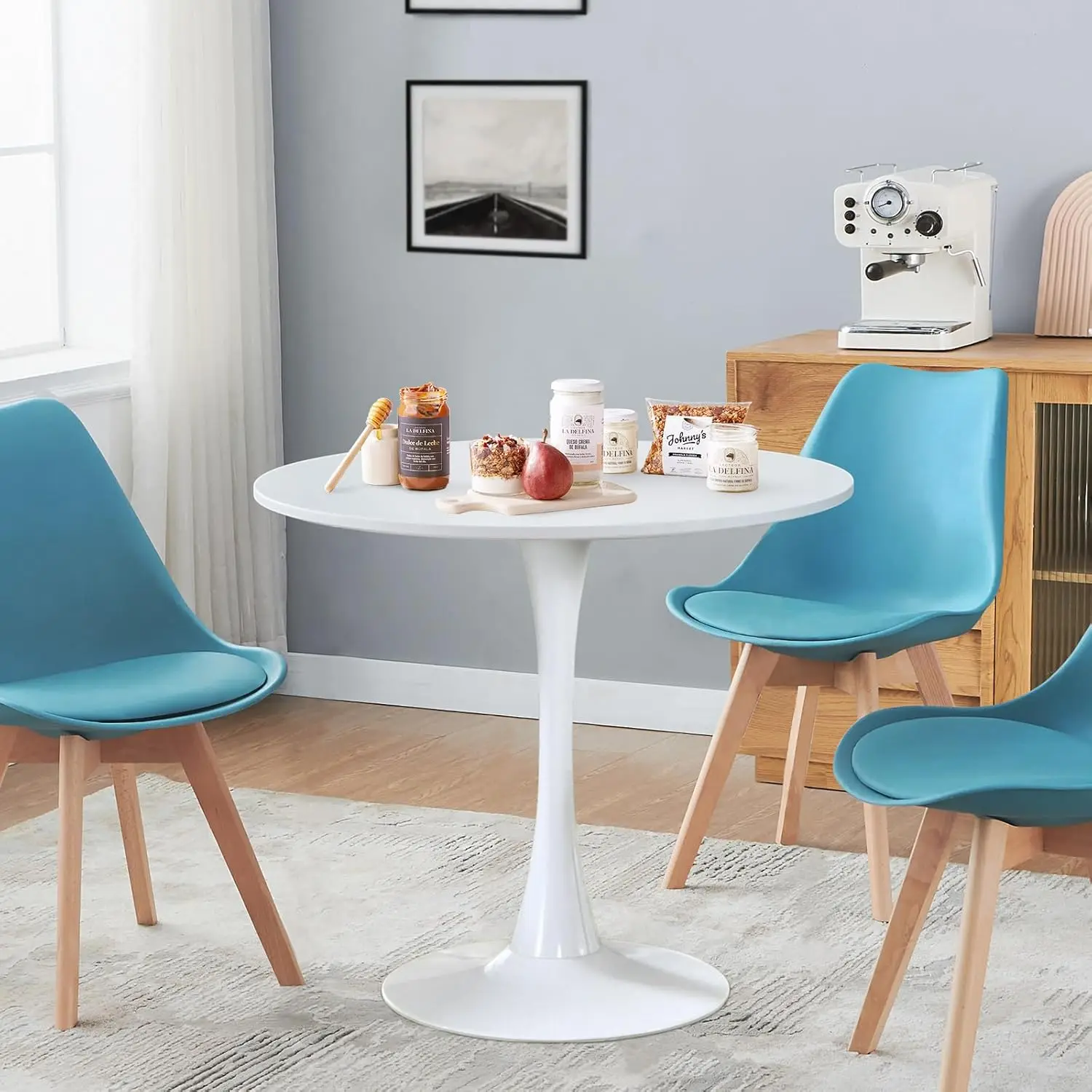 Dining Table Modern Kitchen Table 32" with Pedestal Base in Tulip Design, Mid-Century Leisure Table for 2 to 4 Person