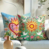 1 pc Bohemian style Mexican throw pillowcase with bright floral cactus and leopard print in yellow, pink, green and blue
