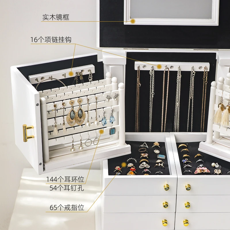 Vintage Desktop Jewelry Storage Box Large Capacity 360 Wood Multi-Layer Jewelry Box Storage Organizer Case Earrings Display Gift