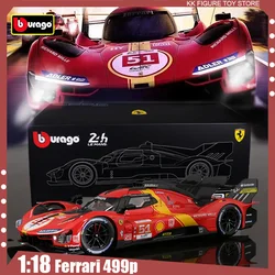 New Bburago 1:18 Ferrari 499p 51 Le Mans Rally Alloy Luxury Vehicle Toys Diecast Model Car Acrylic Black Box Packaging