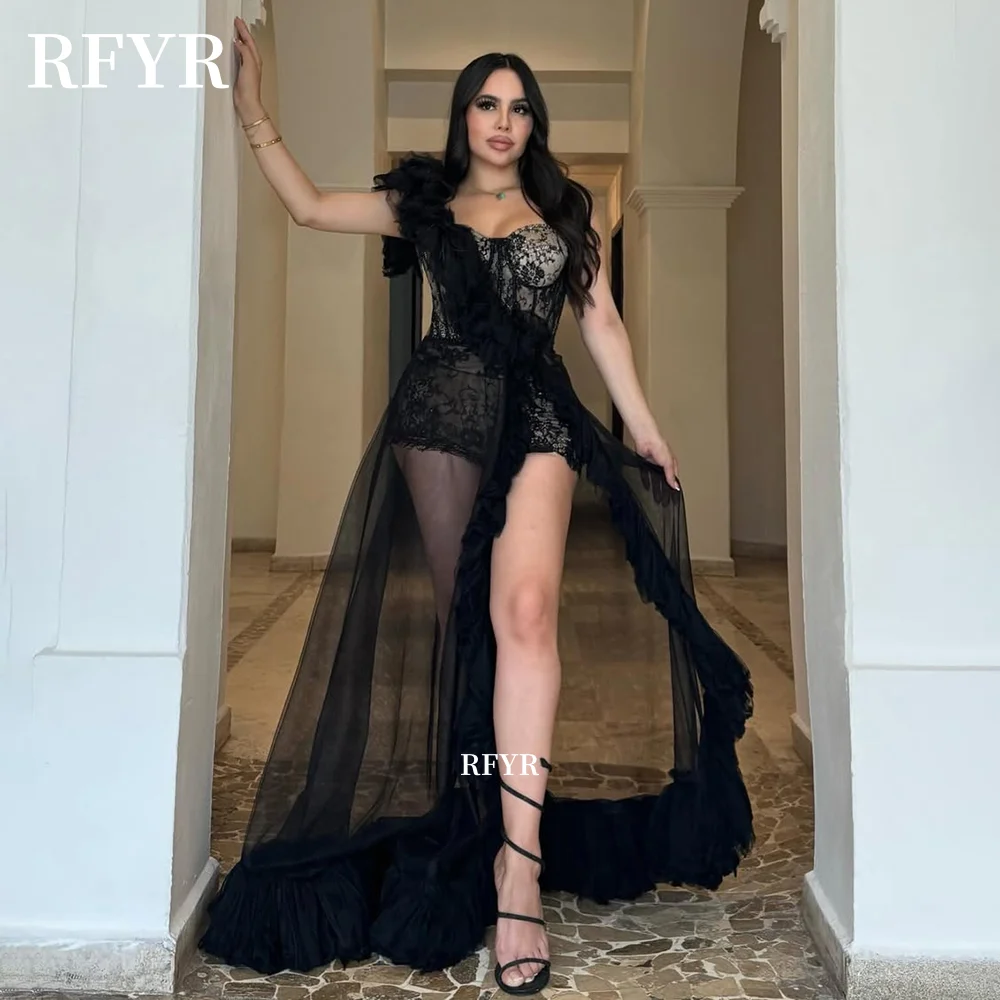 

RFYR Lace Evening Dress A Line Party Dress for Women فساتين مناسبة رسمية Illusion Celebrity Dress Gala Customized