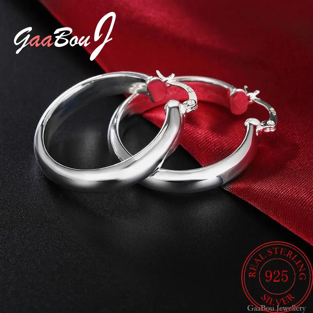 34MM 925 Sterling Silver Smooth Circle Big Hoop Earrings For Women Fashion Jewelry Wedding Christmas Gift GaaBou Jewellery