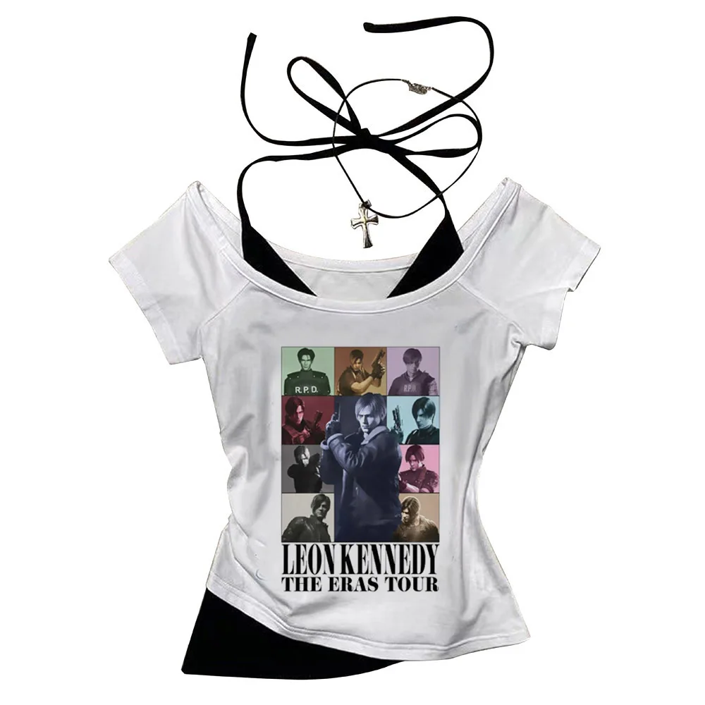 Leon Kennedy crop top gyaru Slim Fit Cute Grunge coquette vintage  2025 harajuku corset girls top