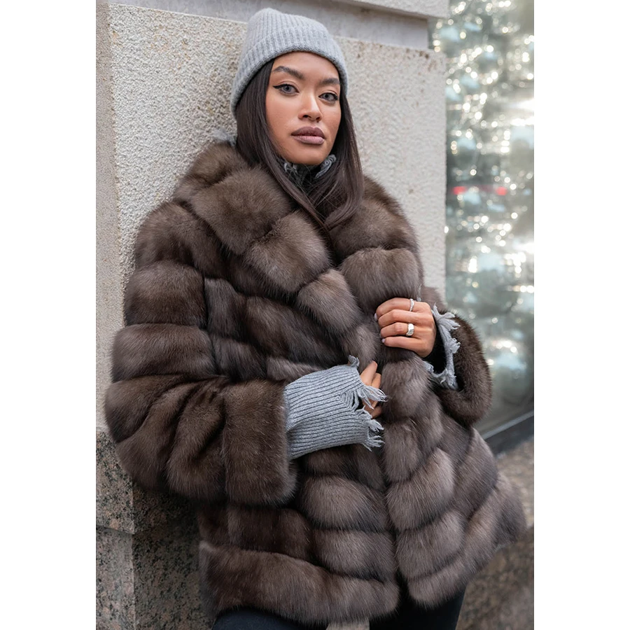 Lady Real Fox Fur Coat Winter Long Natural Fur Coat Women Turndown Collar Coat Luxury Warm Outerwears