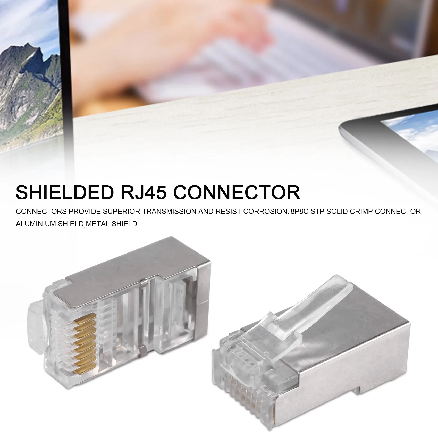 Shielded RJ45 Connector CAT5E CAT6 Crimp Ethernet Connector STP 8P8C Modular Crystal Head Plugs 100 Pieces