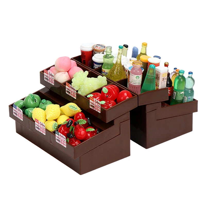 Un juego de exhibición de supermercado en miniatura para casa de muñecas 1/12; Soporte de pan en miniatura para decoración de casa de muñecas