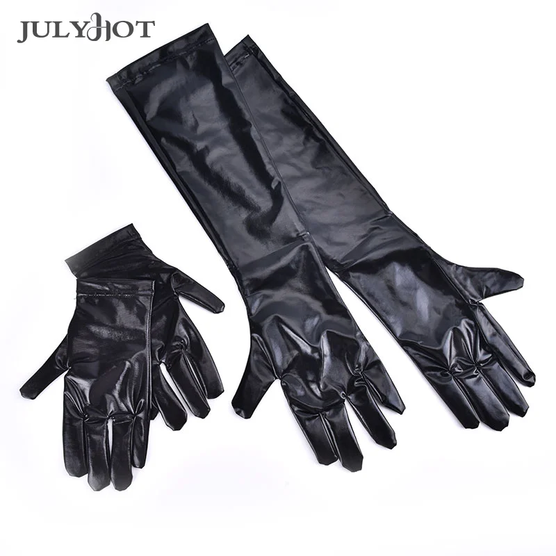 Silver Sexy Stretch PU Leather Skinny Long Glove Punk Rock HipHop Jazz Disco Dance Glove Shiny Metallic Mitten Cosplay Accessory