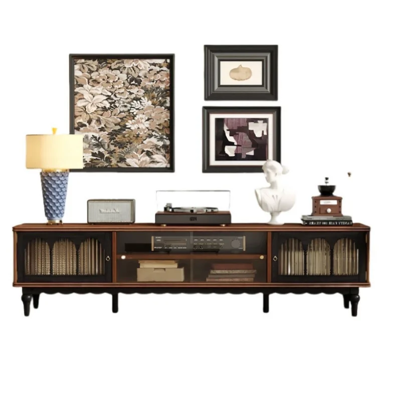 

American solid wood TV cabinet French retro living room coffee table small apartment combination locker storage black TV