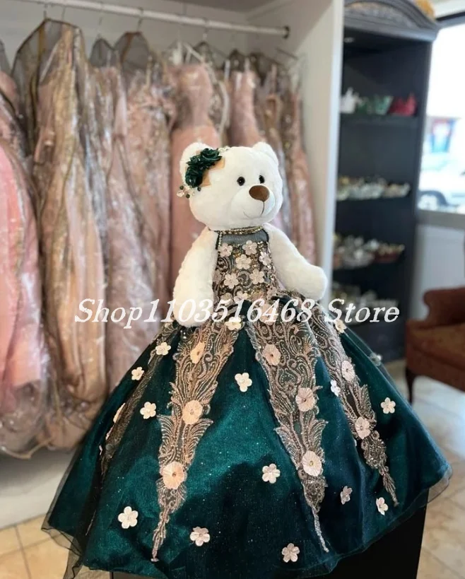 Personalised Quinceanera Teddy Bear Dress Candy Colour High Neck Delicate Floral Appliques Special Links