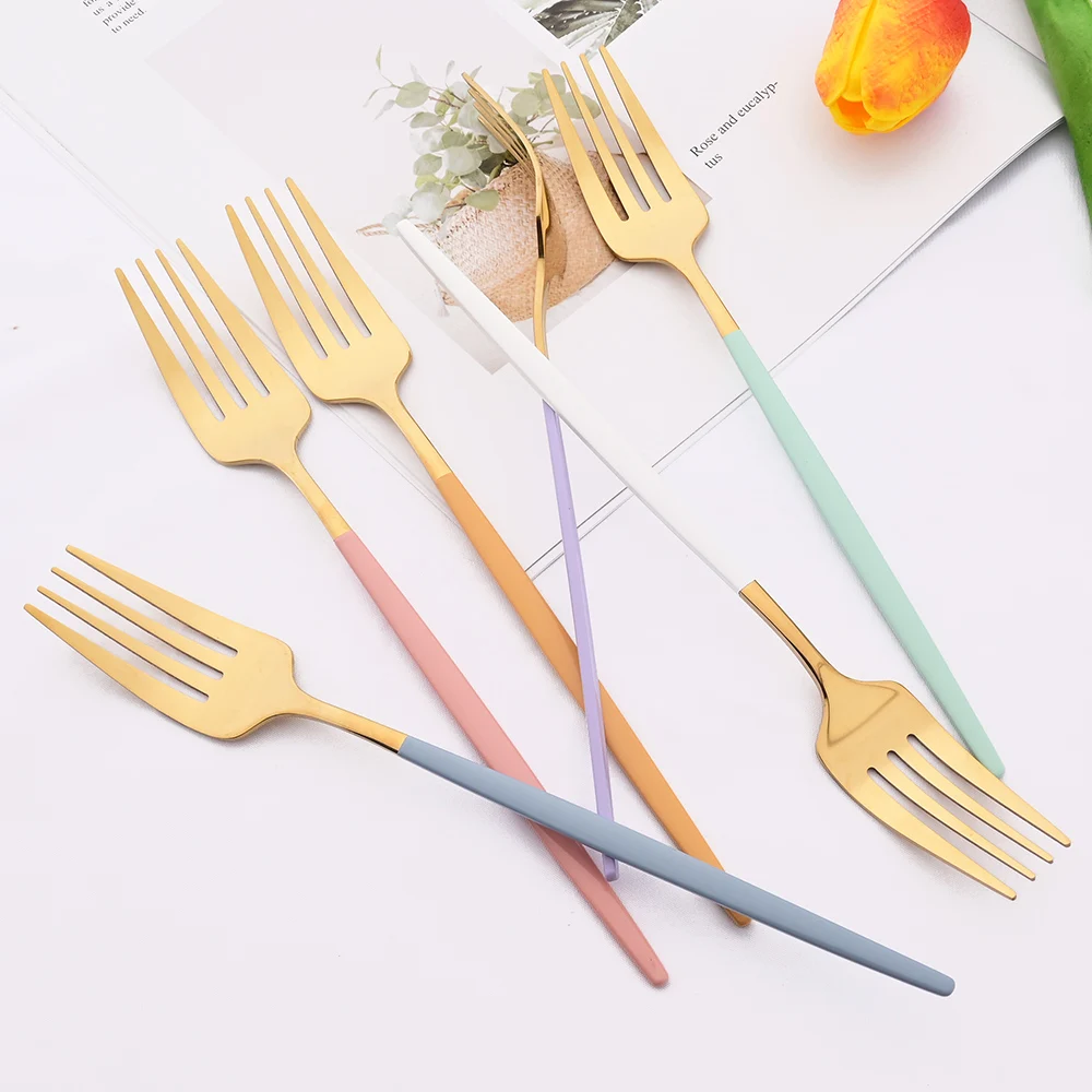 24Pcs Colorful Dinnerware Set Stainless Steel Gold Flatware Knife Fork Teaspoon Silverware Cutlery Set Western Kitchen Tableware