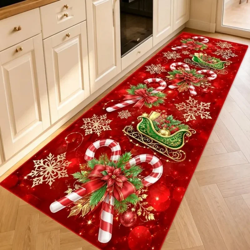 VIKAMA Christmas Runner Rug Non‑Slip Absorbent Floor Mat For Kitchen Hallway Entryway Xmas Holiday Home Decor