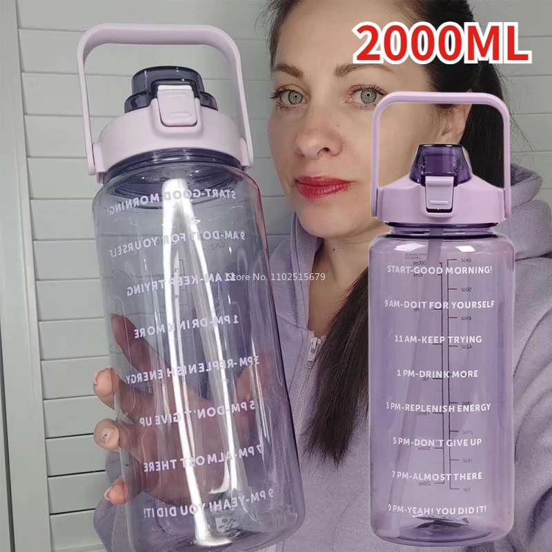 2000ml Large Capacity Plastic Straw Water Cup Sports Water Bottle High Value Outdoor Camping Drinking Tools