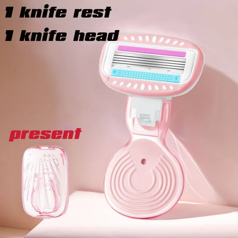 Portable Short Handle Women Razor Blade 5 Layers With Soap Bar Smooth Shaving Blade Lady Body Curve Replaceable Blade