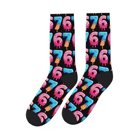 Six Seven Ice Cream Drip Cool Meme 67 Funny Number Socks Funny Stockings Autumn Non Skid Adults Men Socks Design Outdoor Socks