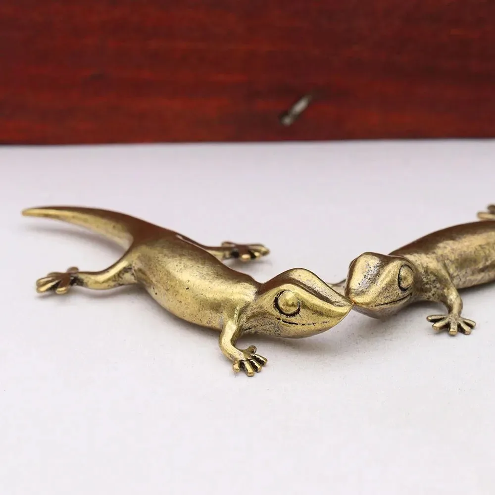 Solid Brass Gecko Figurines Tea Pets Desktop Ornaments Vintage Animal Small Statue Home Decoration Crafts Accessories Miniatures