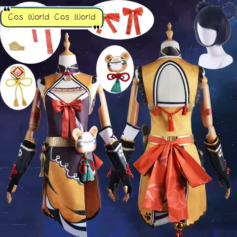 Genshin Impact Xiangling Cosplay Costume Head Chef Outfit Xiang Ling Wig Shoes Bear Anime Halloween Party Costume for Women Girl