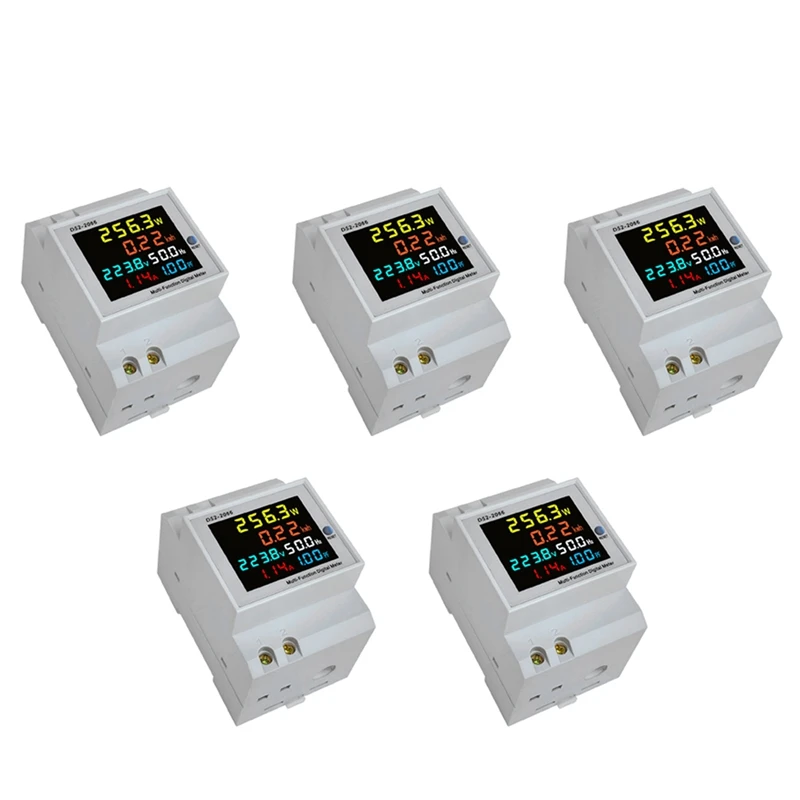 HOT SALE 5X Din Rail AC Monitor 6IN1 40-300V 100A Voltage Current Power Factor Active KWH Electric Energy Frequency Meter