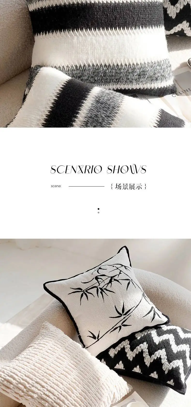 Schwarz-weiße luxuriöse Vintage-Kissenbezüge mit Stickerei, moderne Chenille-Kissenbezüge aus weichem Kunstfell, dekorative Kissenhüllen für Sofa- und Bettdekoration – Detail 7