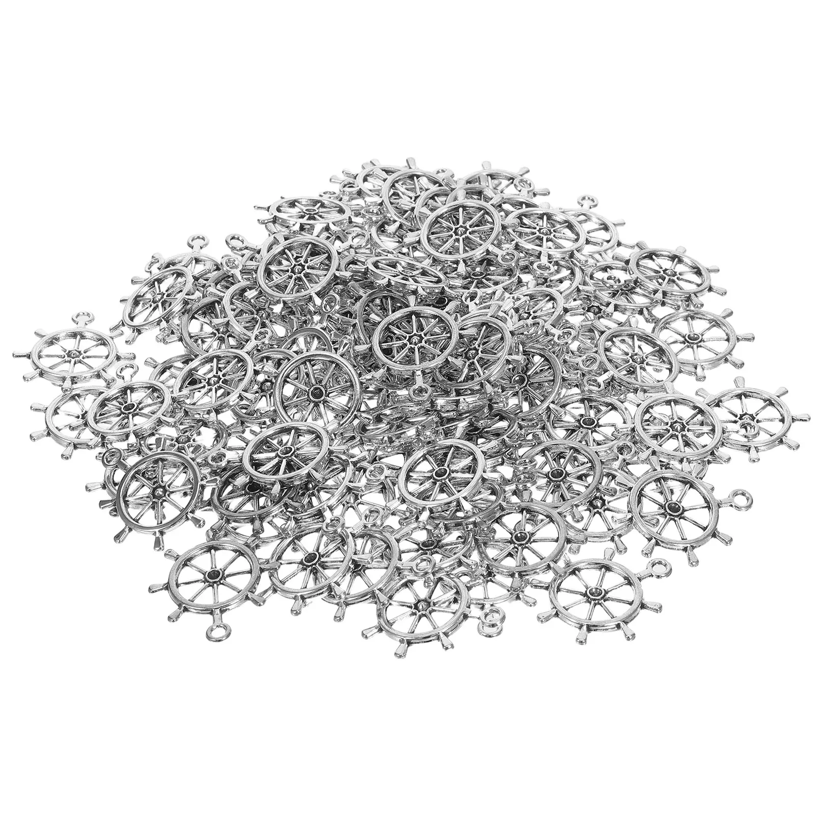 100Pcs Retro Ship Anchor and Steering Wheel Pendant Alloy Double Sided Charm Ideal for DIY Jewelry Making Necklace Bracelet