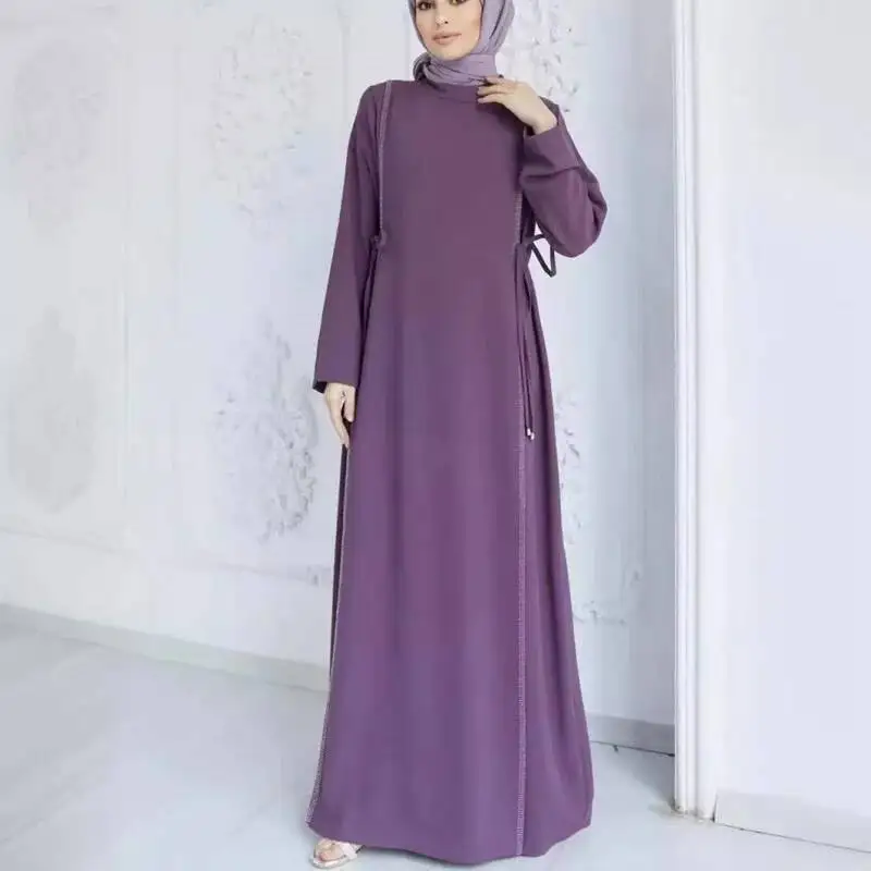 

Minimalist Women's Long Skirt, Round Neck Loose A-line Skirt, Long Sleeved Lace Dress Abaya Ramadan Dubai Luxury Islam Elegant