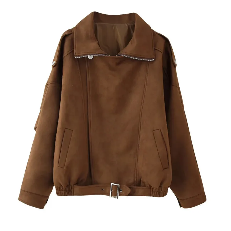 BJTZ المرأة موضة عادية شخصية الشارع دراجة نارية سترة معطف قصير 2025 ربيع الخريف جديد بلون أبلى #4