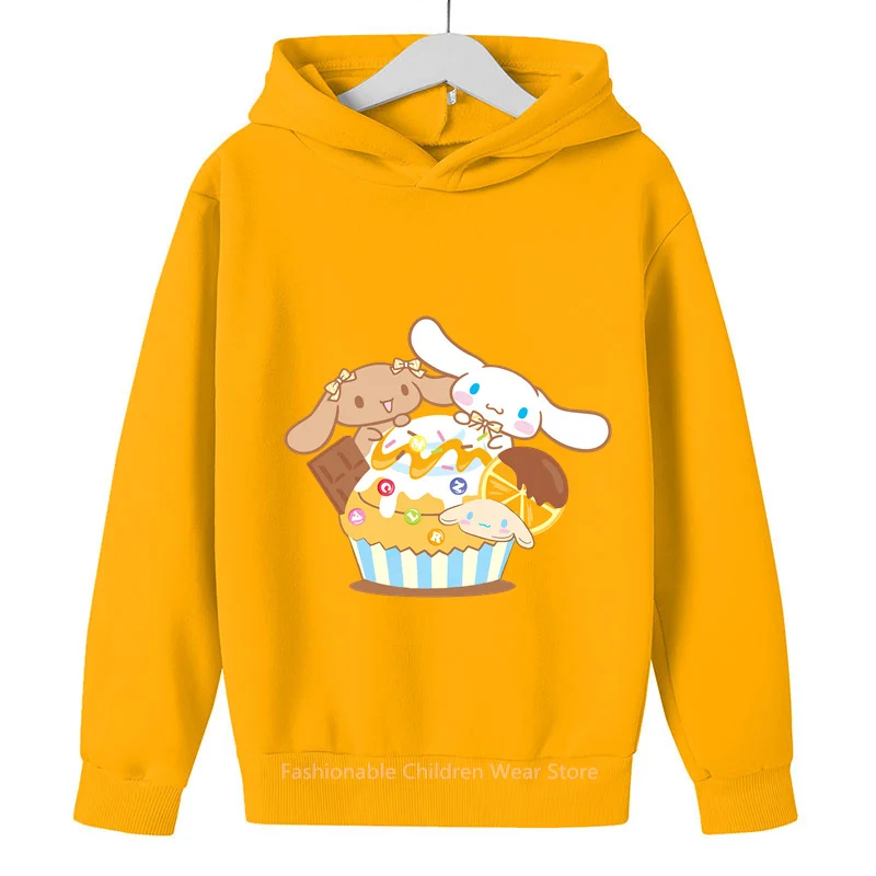 Sanrio Cinnamoroll Kids Hoodie with Cartoon Print 2024 Spring-Autumn Boys Girls Cotton Soft Fashionable Outerwear