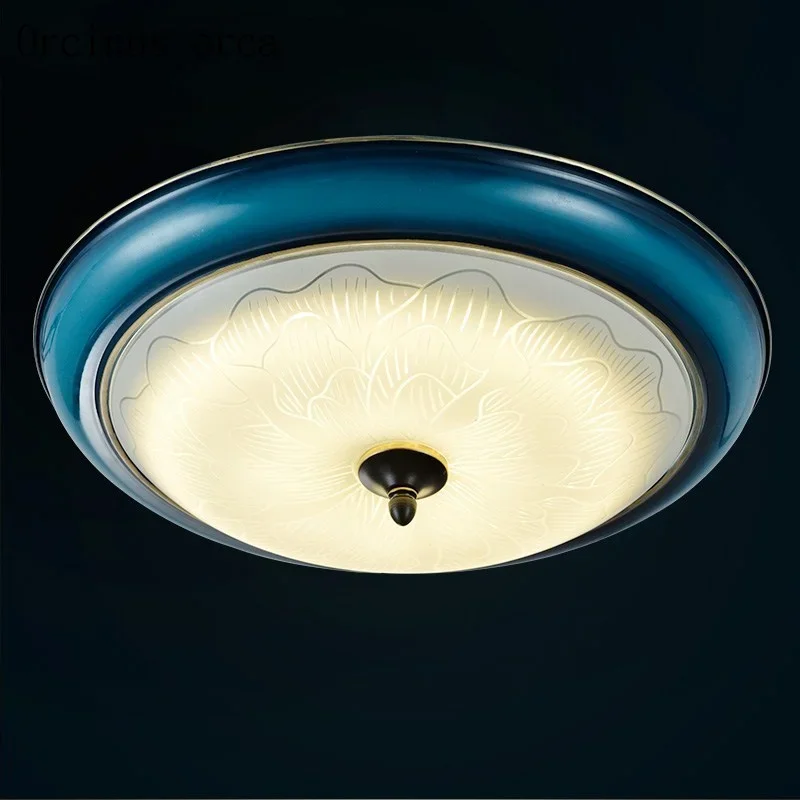 

American luxury blue glass ceiling lamp living room corridor bedroom lamp modern minimalist design LED ceiling lamp