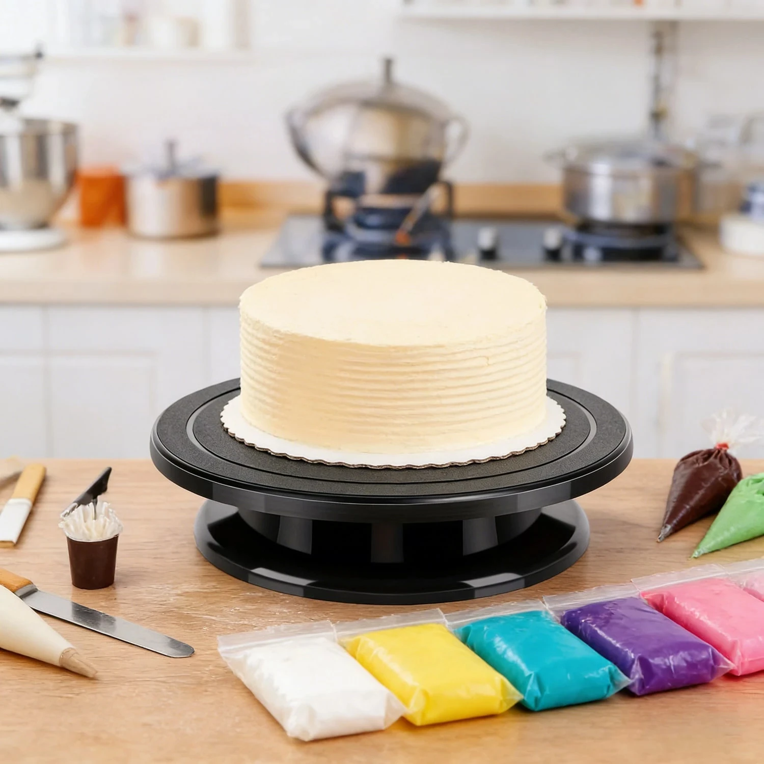 360-Grad-Drehbare Kuchenplatte - Langlebiges Backwerkzeug mit Stabiler Rotation | Unverzichtbares Backwerkzeug für Kuchen, Cupcakes und Gebäck, Ideal für Hausbacken und Partydekorationen, Kuchendekorationszubehör und Dekorative Kuchenständer – Detail 3