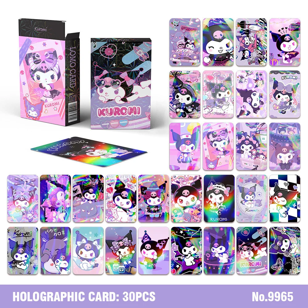 

30pcs Sanrio Hello Kitty Cards Kawaii Kuromi Cinnamoroll My Melody Collectible Card Double-sided Laser Cards LOMO Cards