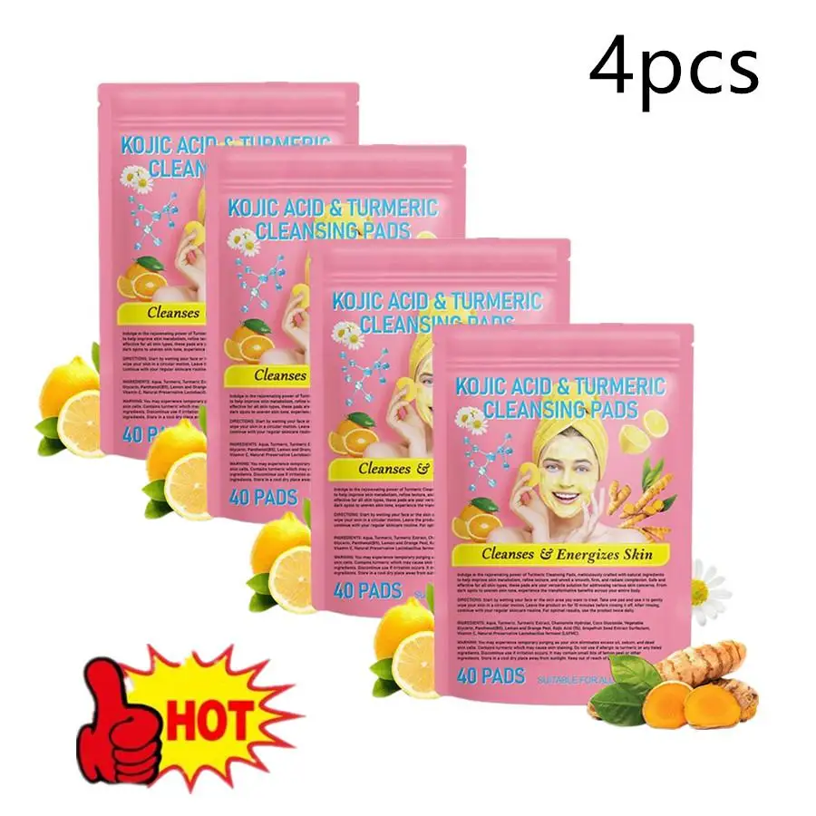 

4pcs Turmeric Exfoliating Cleansing Pads Face Round Makeup Remover Sponge Natural Wood Pulp Sponge Ladies Facial Washing Sponge