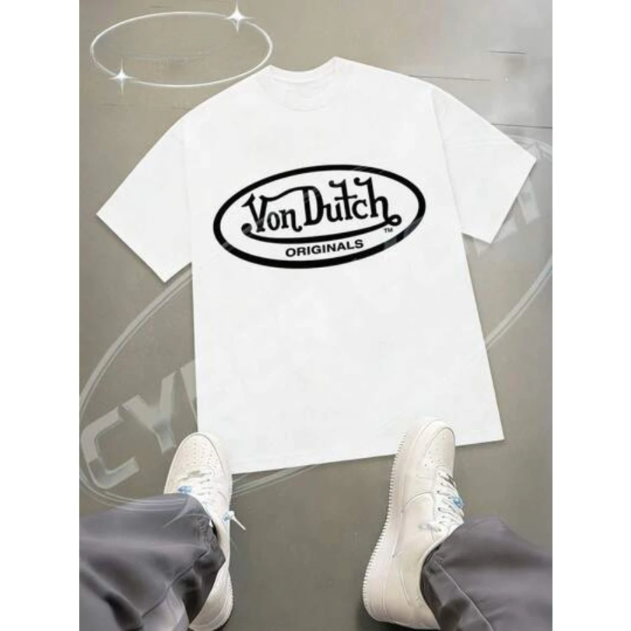 Von Dutch Originals Oval Logo Vintage Printed T-shirt Men Women Cotton Casual Short Sleeve T-shirt Men's T-shirts Men's Clothes