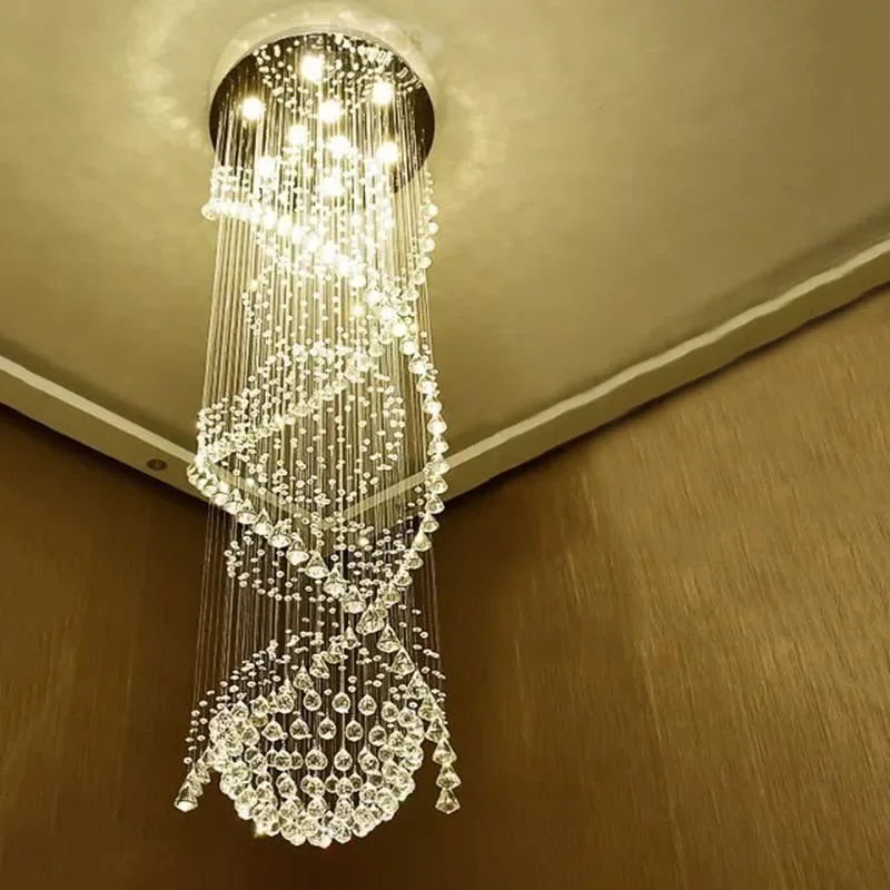 Modern Double Spiral Crystal Chandelier Superdense K9 Crystal Electric Led Pendant Lamp Devices Hotel Villa Ladder Ceiling Light