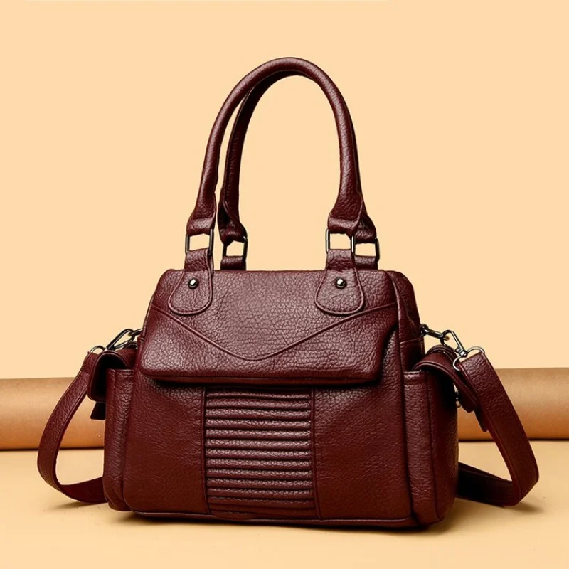 

Stylish Simple Solid Color Tote Bag For Women Commuter Trendy Design Vintage Leather Large Capacity