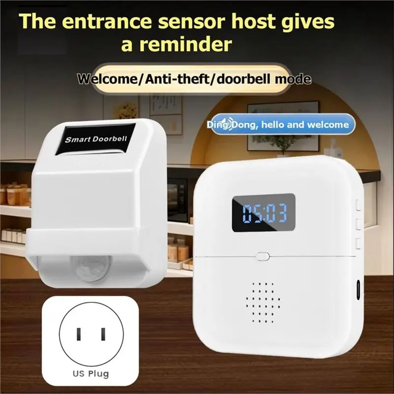 AB66-Wireless Motion Sensor Door Chime Intelligent Wireless Doorbell Welcome Doorbell For Home Business Store US PLUG