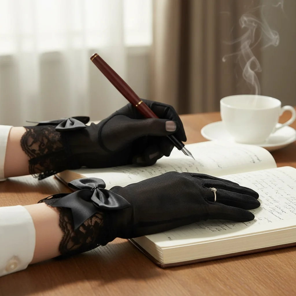

Women White Sunscreen Lace Gloves Bride Mittens Bow Driving Gloves