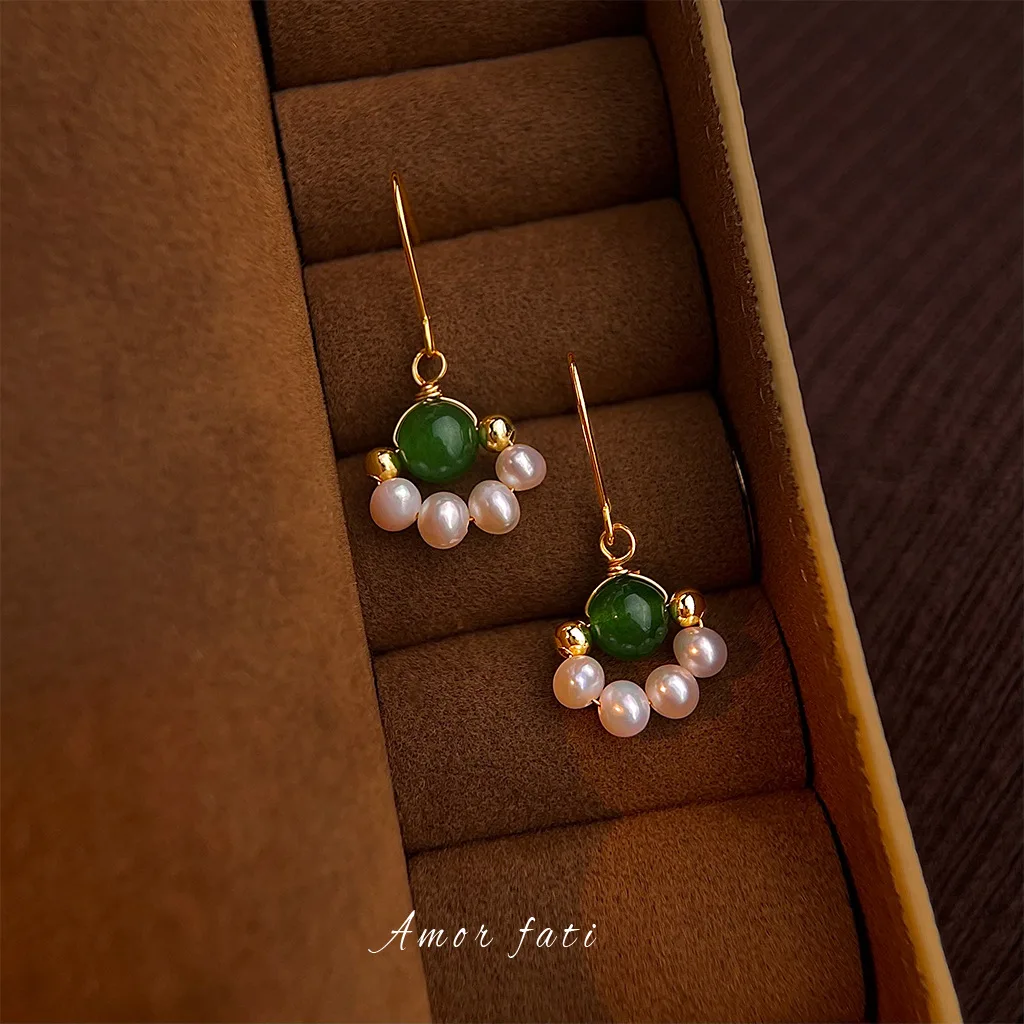 

High Quality 3-4mm Freshwater Pearl Earrings Green Agate Retro Style Pearl Earrings Jewelry Gift 2026 New Arrivals