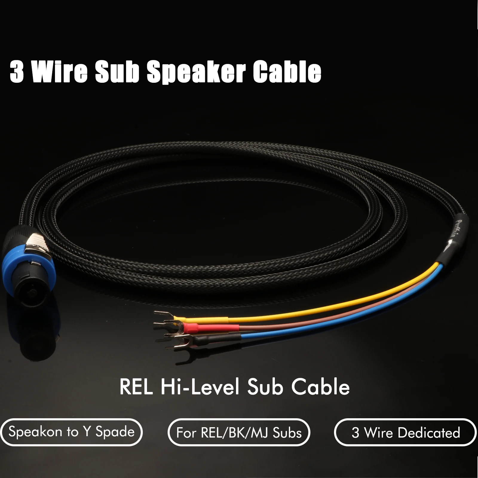Subwoofer Cable Speakon to Spade 3 Wire Sub Speaker Cable Speakon to Banana End for REL/MJ Acoustics