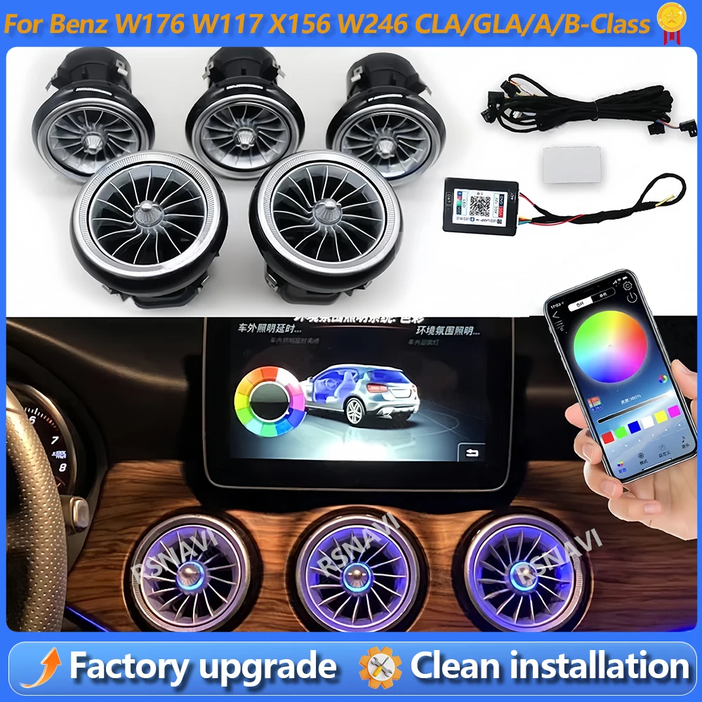 

12/256 Colors LED For Benz W176 W117 X156 W246 CLA/GLA/A/B-Class Car Bluetooth APP New EQS Nozzle Ambient Light Air Vent Turbine